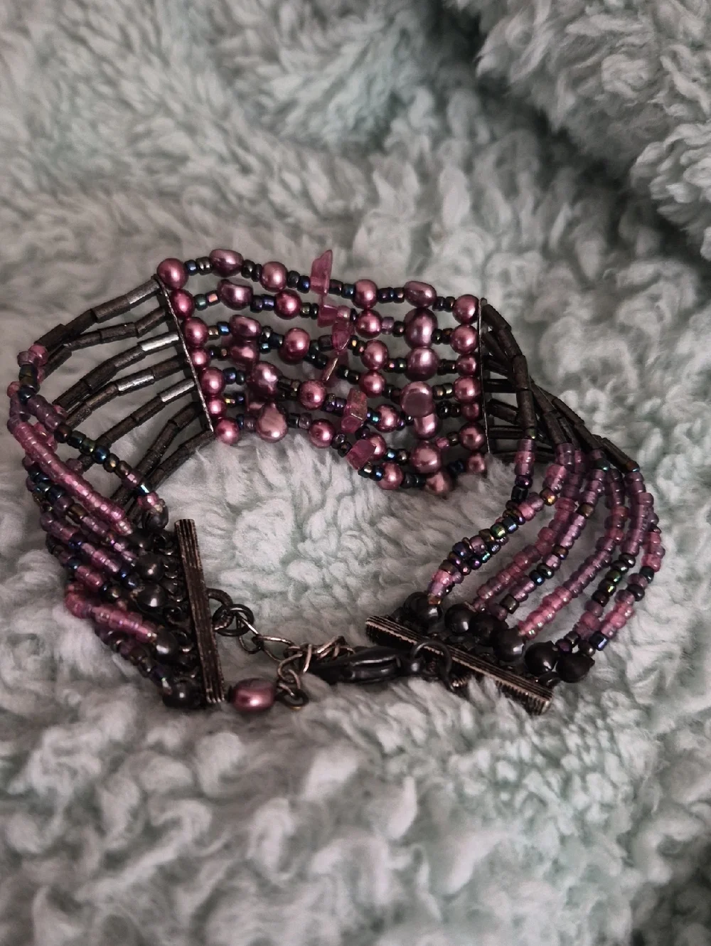 Handcrafted Purple Beaded Multi-Strand Bracelet